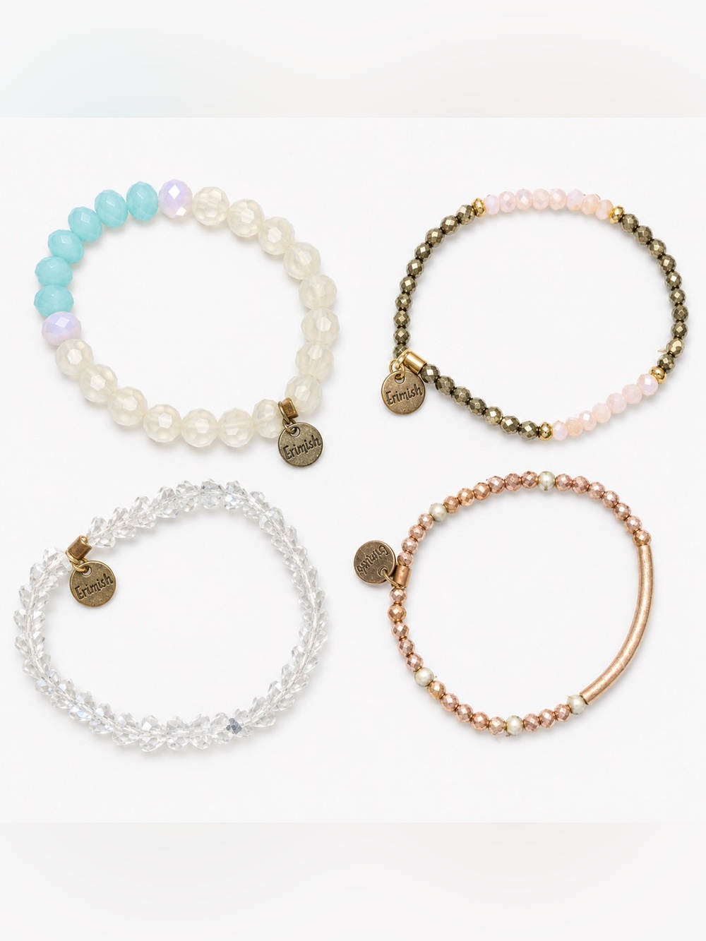 Erimish Pastel Beaded Stretch Bracelet Set - Mint, Pearl, Rose Gold, Clear